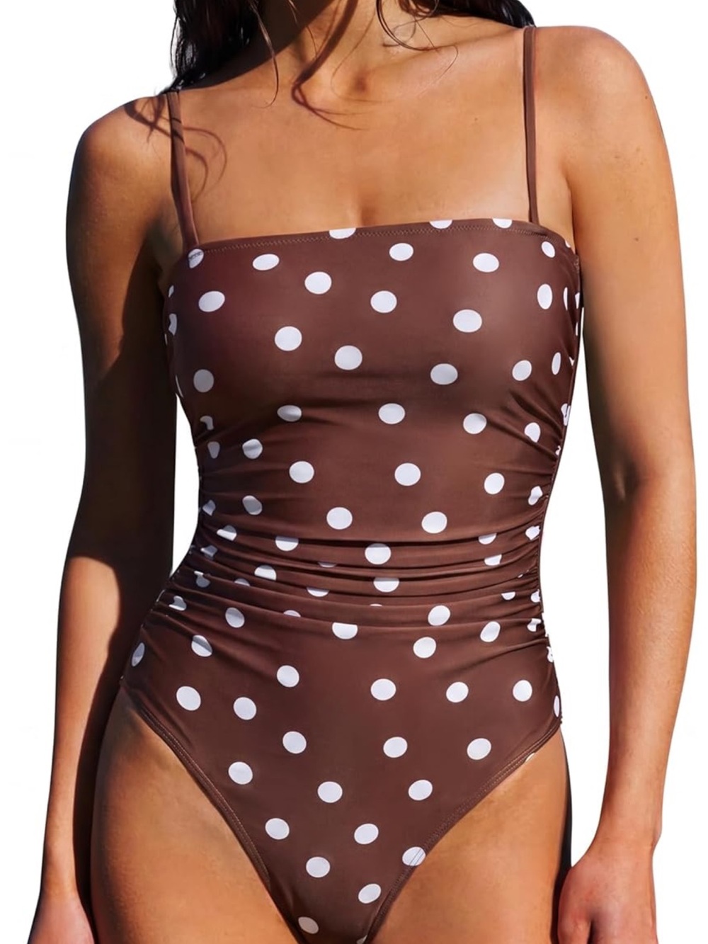 Brown Polka Dot One-Piece Swimsuit
